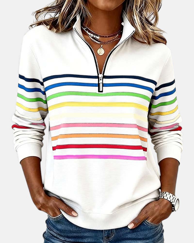 Madison Women's Quarter Zip Sweatshirt | Striped Long Sleeve Pullover 2