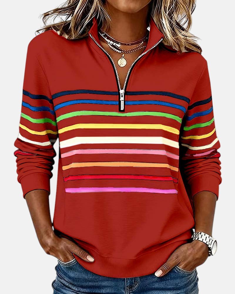 Madison Women's Quarter Zip Sweatshirt | Striped Long Sleeve Pullover 3