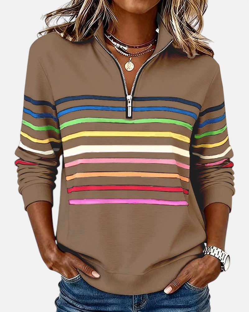 Madison Women's Quarter Zip Sweatshirt | Striped Long Sleeve Pullover 4