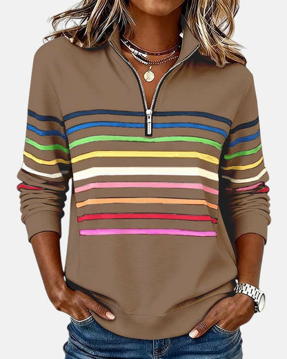Madison Women's Quarter Zip Sweatshirt | Striped Long Sleeve Pullover 4