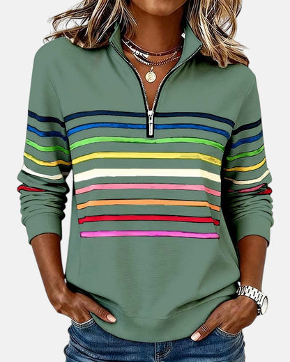 Madison Women's Quarter Zip Sweatshirt | Striped Long Sleeve Pullover 5