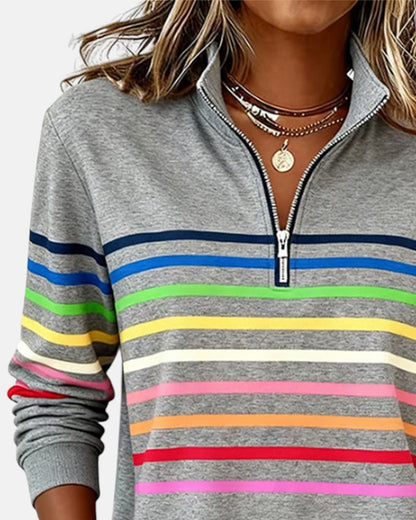 Madison Women's Quarter Zip Sweatshirt | Striped Long Sleeve Pullover 6