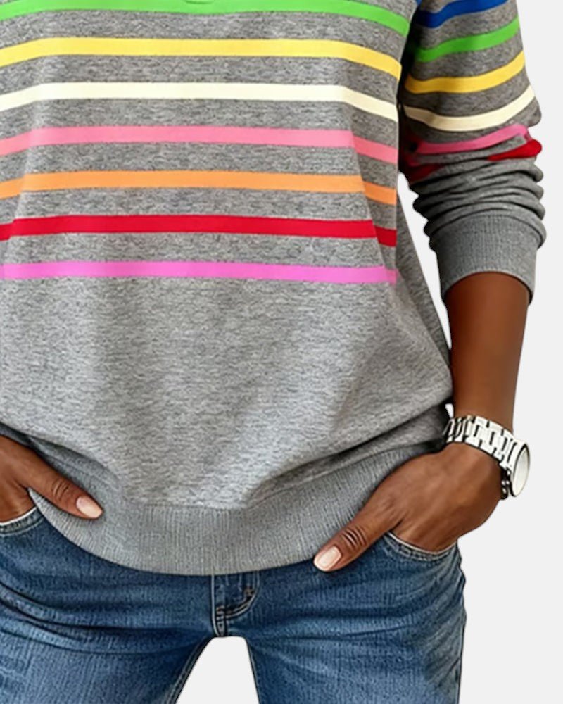 Madison Women's Quarter Zip Sweatshirt | Striped Long Sleeve Pullover 7