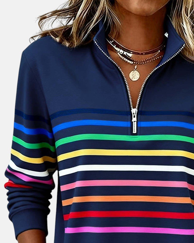 Madison Women's Quarter Zip Sweatshirt | Striped Long Sleeve Pullover 8