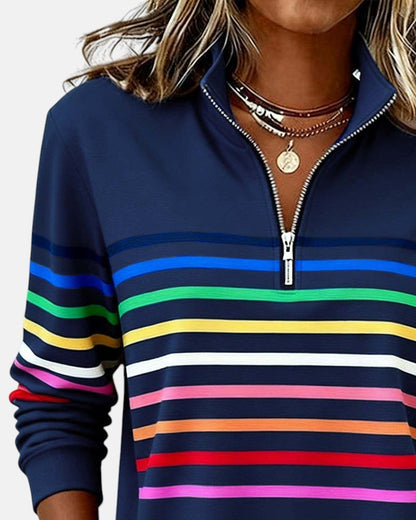 Madison Women's Quarter Zip Sweatshirt | Striped Long Sleeve Pullover 8