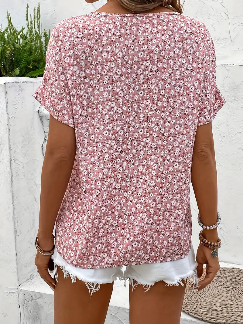 Magda Women’s Casual Blouse with Floral Pattern and Button Placket 1