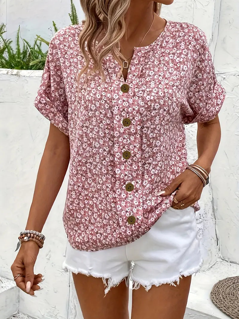 Magda Women’s Casual Blouse with Floral Pattern and Button Placket 2