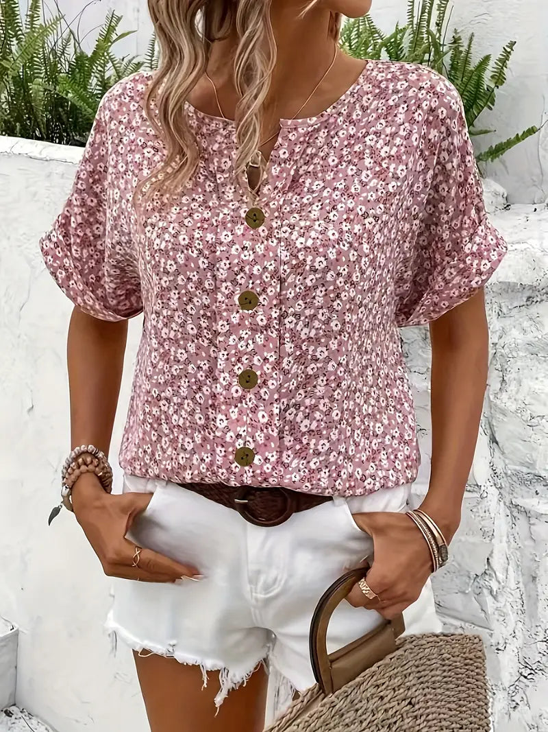 Magda Women’s Casual Blouse with Floral Pattern and Button Placket 3