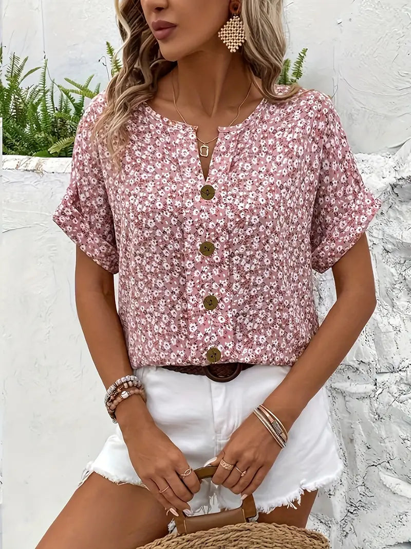 Magda Women’s Casual Blouse with Floral Pattern and Button Placket 4