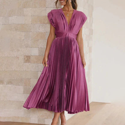 Maren Women’s Midi Dress with Pleated Skirt and V-Neckline for Special Occasions 1
