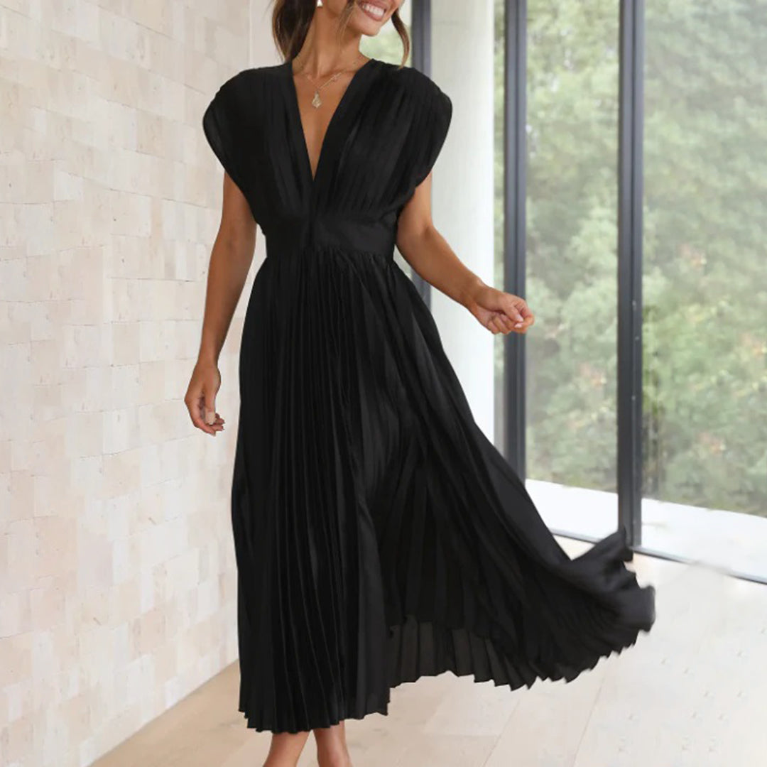 Maren Women’s Midi Dress with Pleated Skirt and V-Neckline for Special Occasions 3
