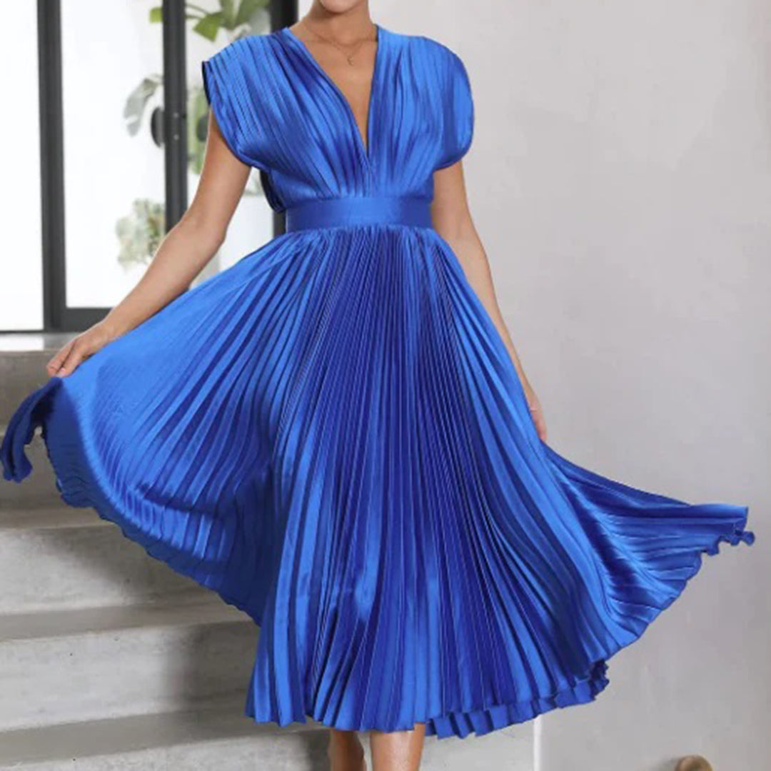 Maren Women’s Midi Dress with Pleated Skirt and V-Neckline for Special Occasions 4