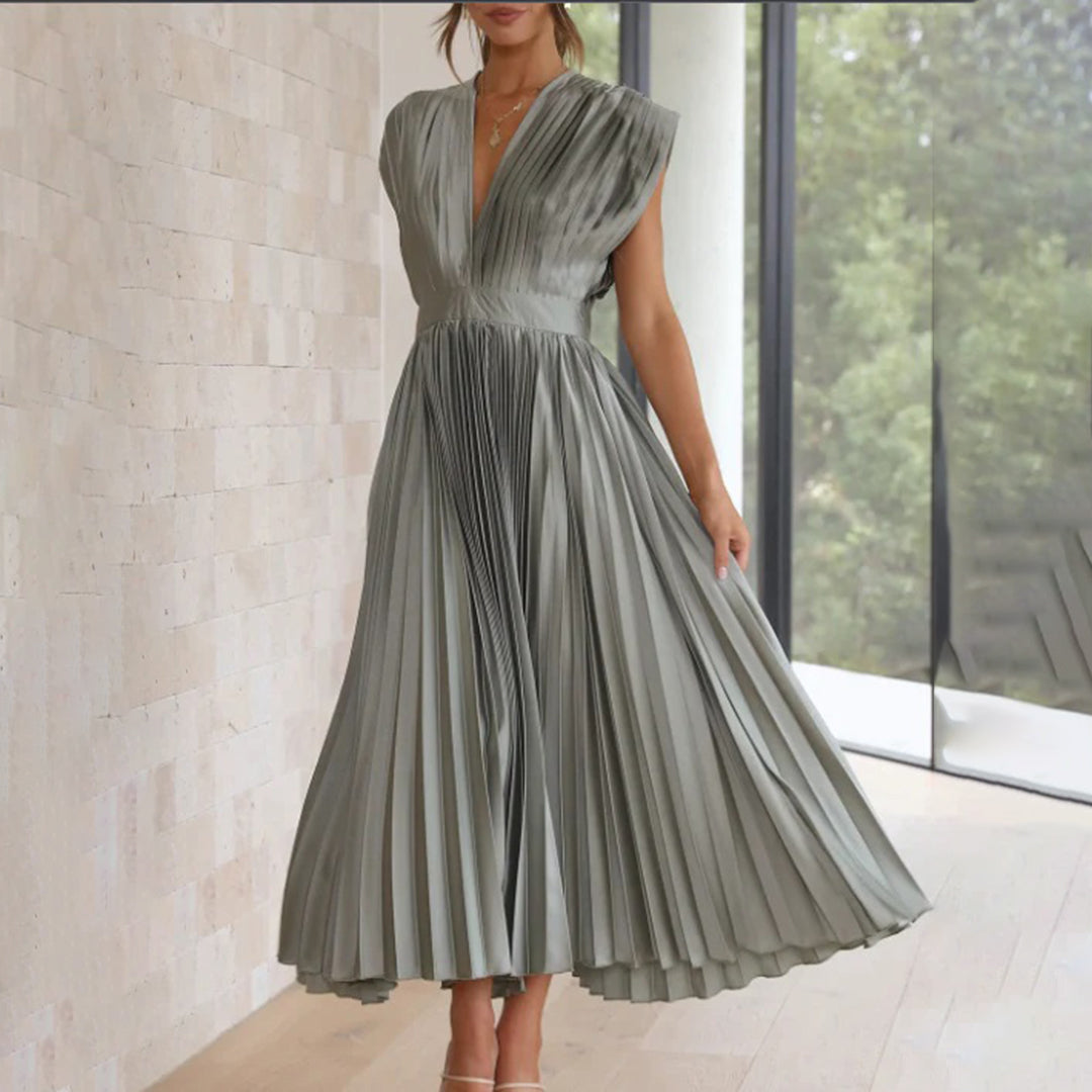 Maren Women’s Midi Dress with Pleated Skirt and V-Neckline for Special Occasions 6