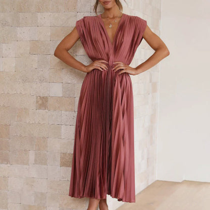 Maren Women’s Midi Dress with Pleated Skirt and V-Neckline for Special Occasions 8