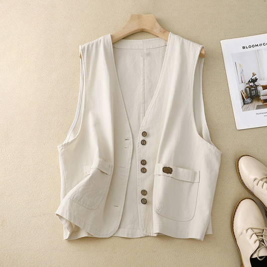 Margo Women’s Vest with Button Front and Functional Patch Pockets 0