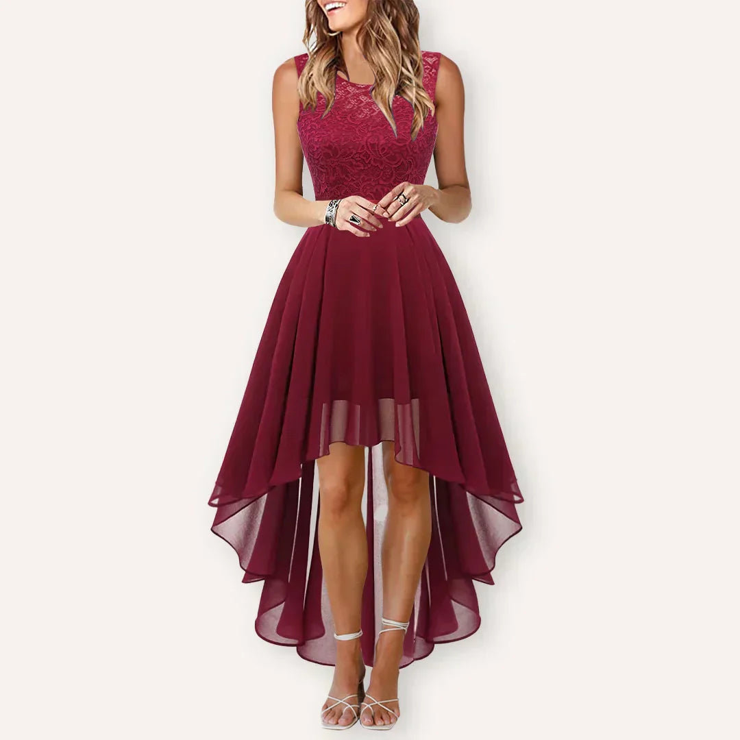Marie Women’s High-Low Dress with Elegant Hemline for Wedding Guests 2
