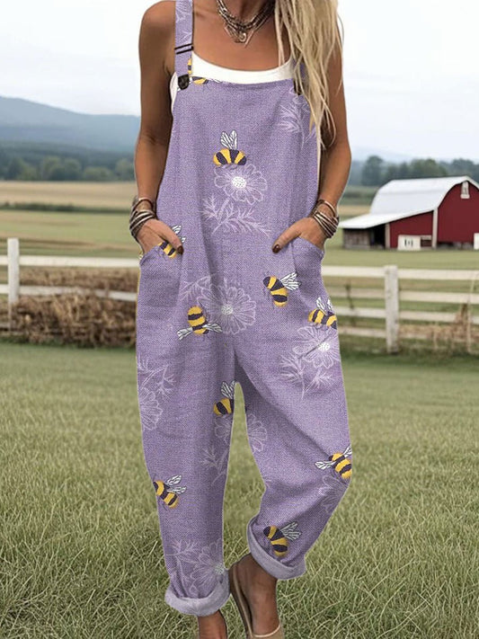 Marlene Women's Jumpsuit with Adjustable Straps and Bee Floral Pattern 0