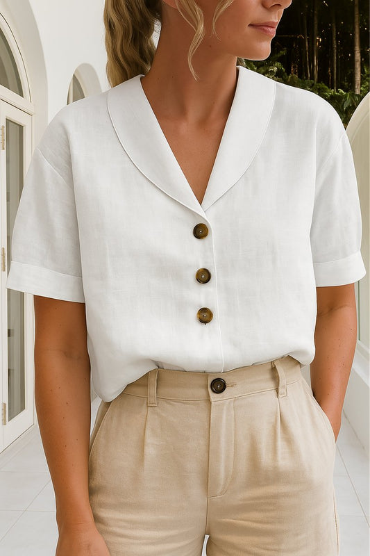 Marlene Women’s Short-Sleeved Blouse with Button Placket and Lapel Collar 0