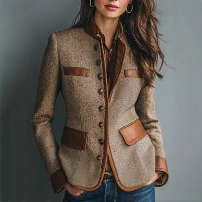 Marlie Women’s Blazer with Fitted Cut and Faux Leather Trim 0