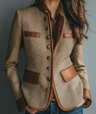 Marlie Women’s Blazer with Fitted Cut and Faux Leather Trim 1