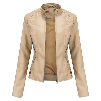 Maya Women's Faux Leather Moto Jacket | Stand Collar, Zip-Up 0