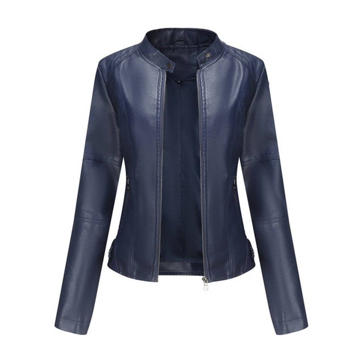 Maya Women's Faux Leather Moto Jacket | Stand Collar, Zip-Up 3