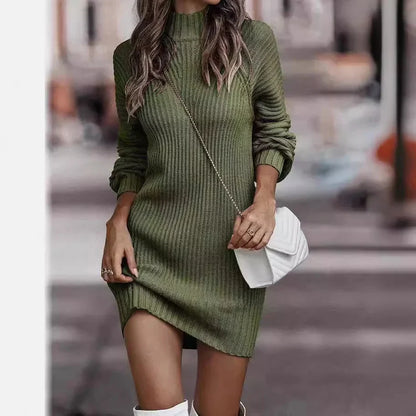 Maya Women's Sweater Dress featuring a stylish turtleneck and ribbed knit design, perfect for cozy fall and winter fashion. 0