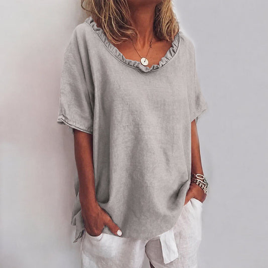 Mira Women’s Blouse with Ruffle Collar and Short Sleeves for Summer Wear 0