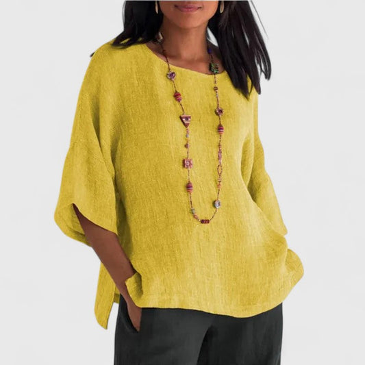 Mira Women’s Blouse with Three-Quarter Sleeves and Round Neckline 0