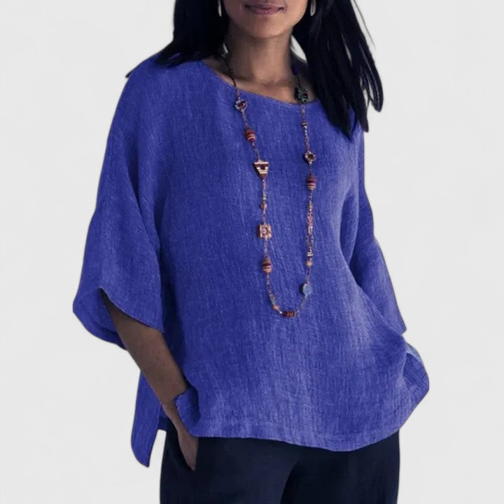 Mira Women’s Blouse with Three-Quarter Sleeves and Round Neckline 2
