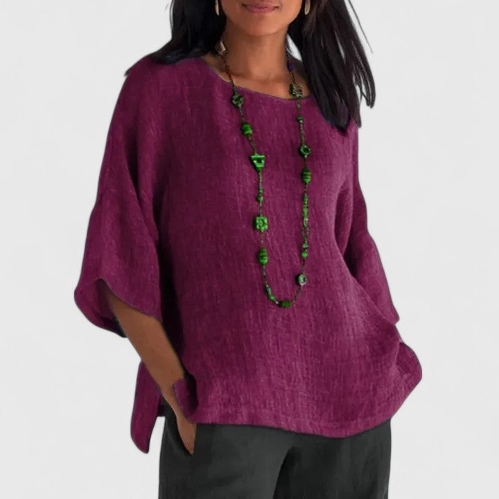 Mira Women’s Blouse with Three-Quarter Sleeves and Round Neckline 3