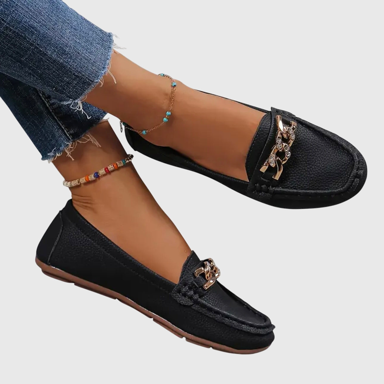 Mira Women's Loafers with Cushioned Insole and Gold-Chain Detail 1