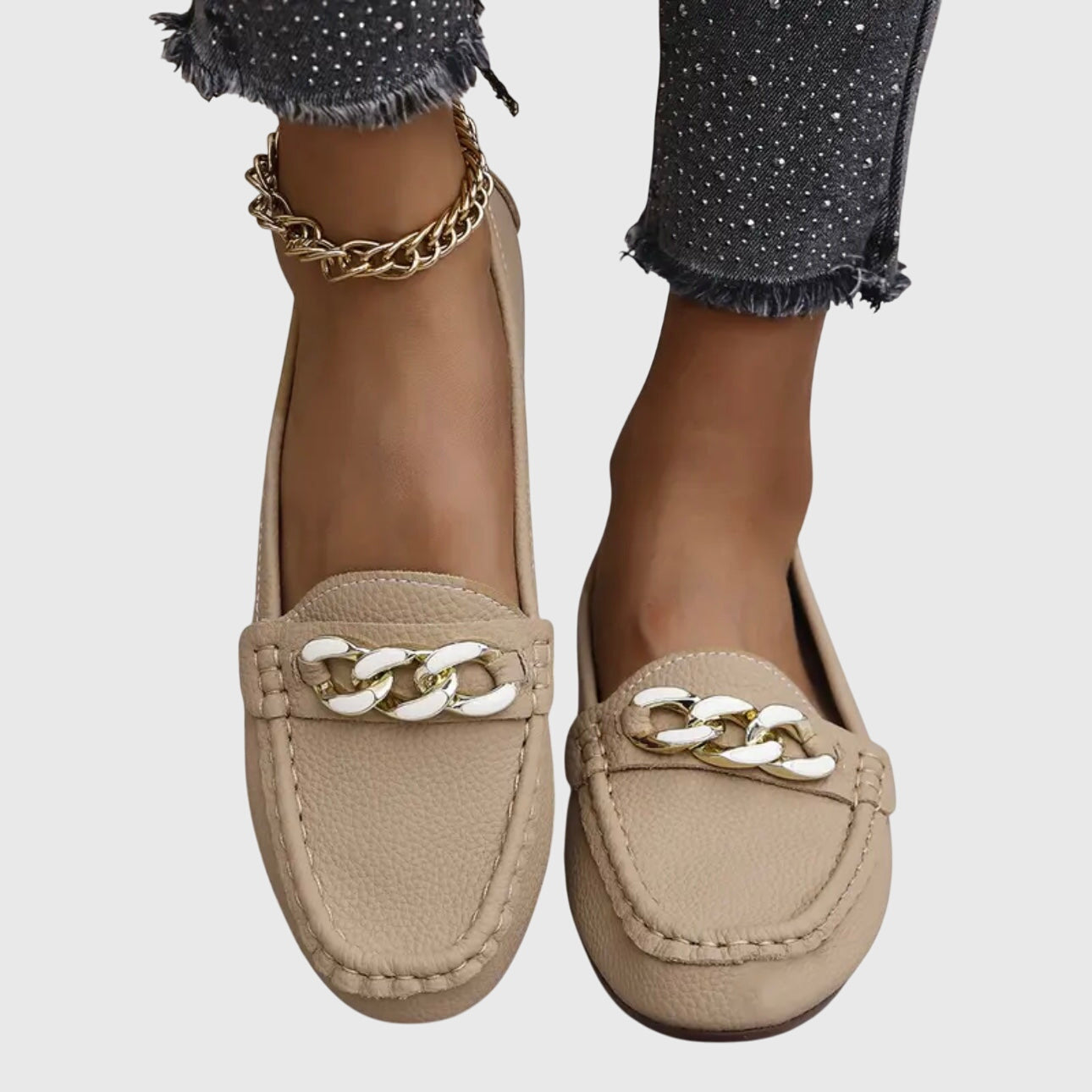 Mira Women's Loafers with Cushioned Insole and Gold-Chain Detail 2