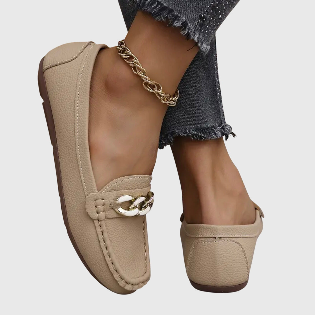 Mira Women's Loafers with Cushioned Insole and Gold-Chain Detail 6