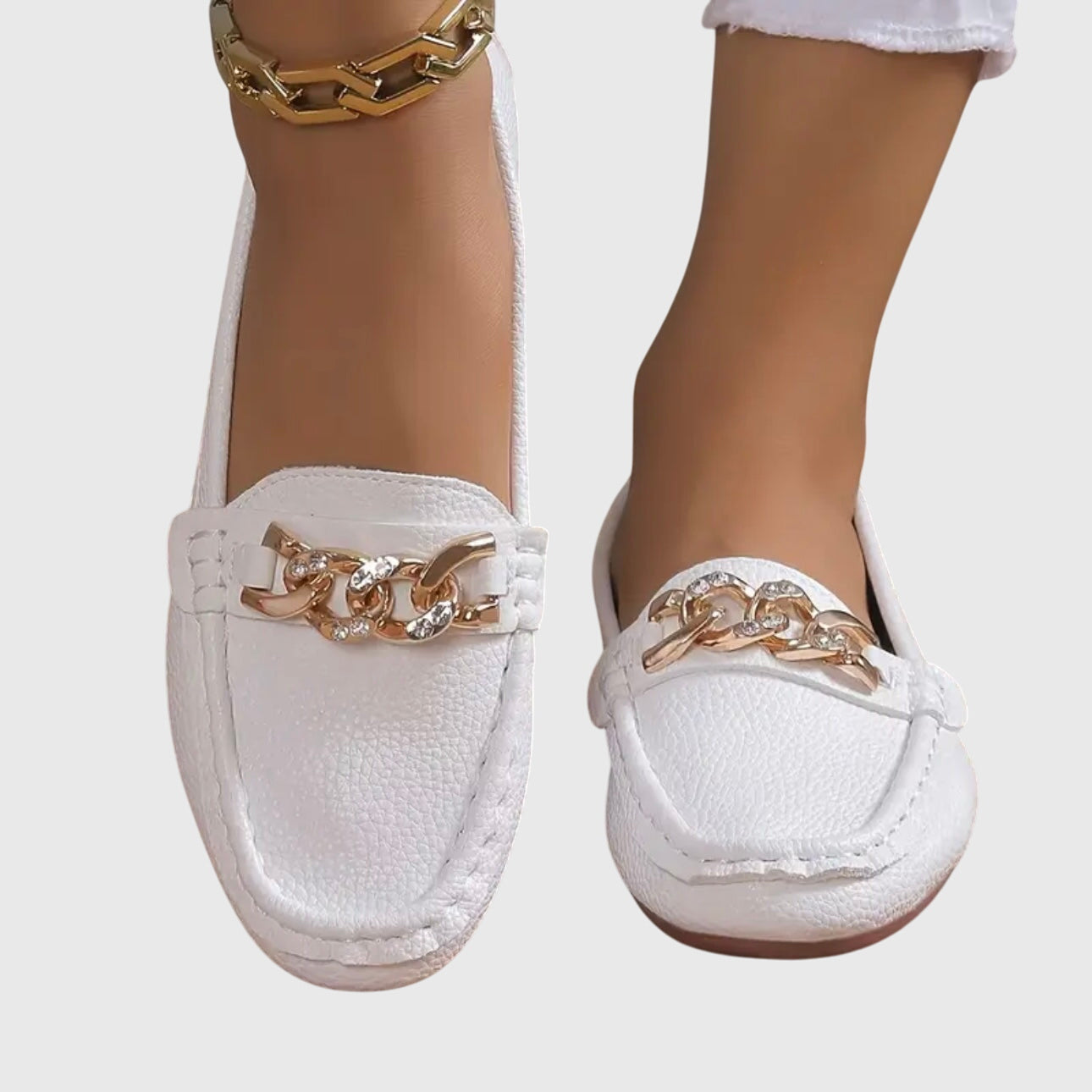 Mira Women's Loafers with Cushioned Insole and Gold-Chain Detail 8