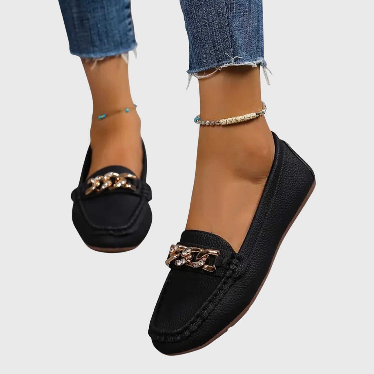 Mira Women's Loafers with Cushioned Insole and Gold-Chain Detail 9