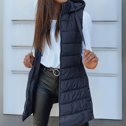 Mira Women's Long Puffer Vest with Hooded Lightweight Design 2