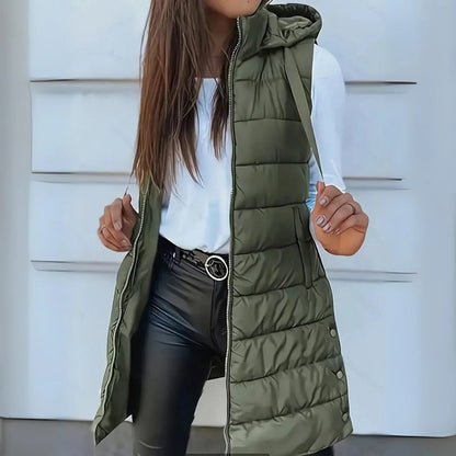 Mira Women's Long Puffer Vest with Hooded Lightweight Design 3