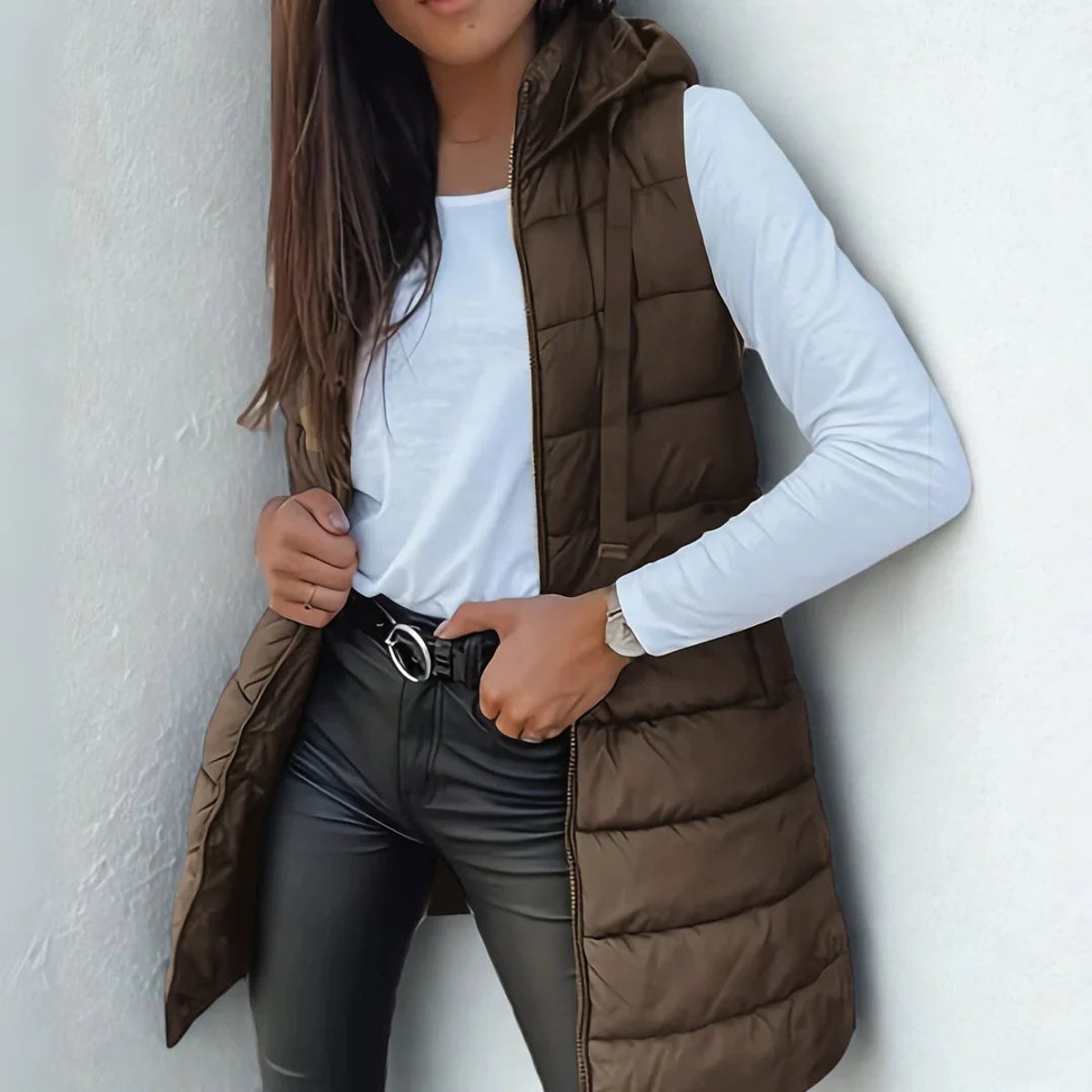 Mira Women's Long Puffer Vest with Hooded Lightweight Design 4
