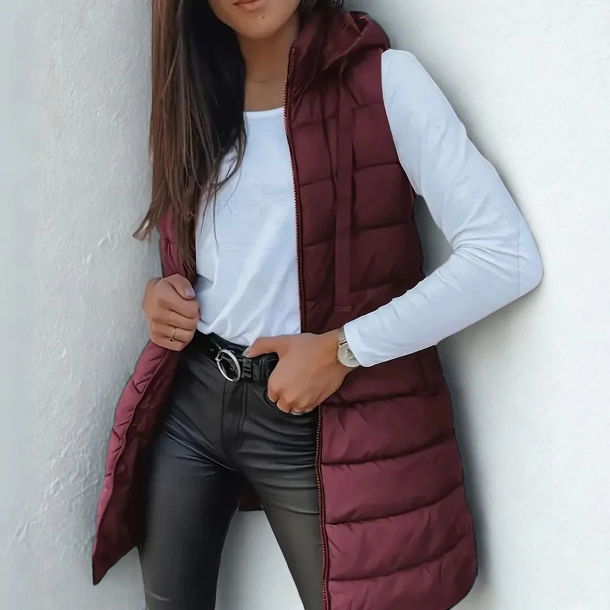 Mira Women's Long Puffer Vest with Hooded Lightweight Design 6