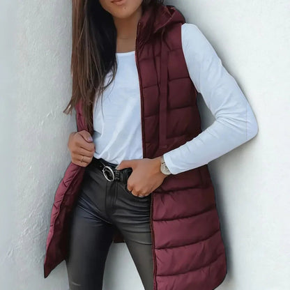 Mira Women's Long Puffer Vest with Hooded Lightweight Design 6