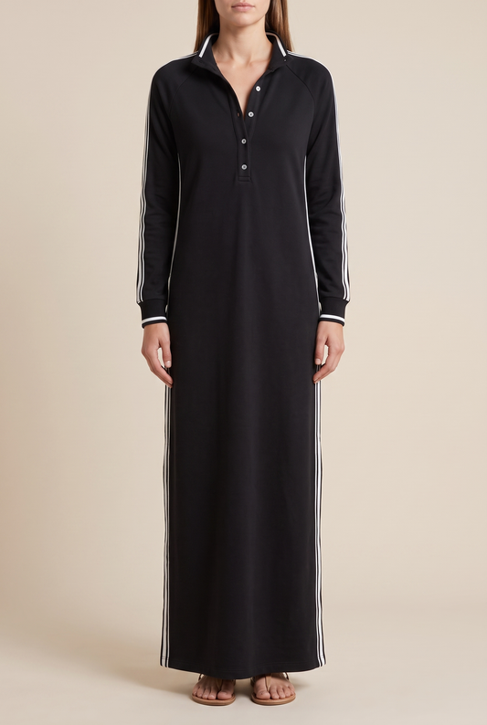 Mira Women’s Maxi Dress with Button-Down Collar and White Trim 0