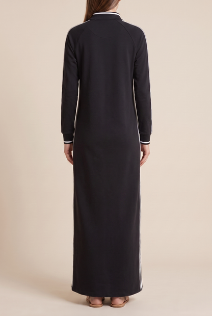 Mira Women’s Maxi Dress with Button-Down Collar and White Trim 2