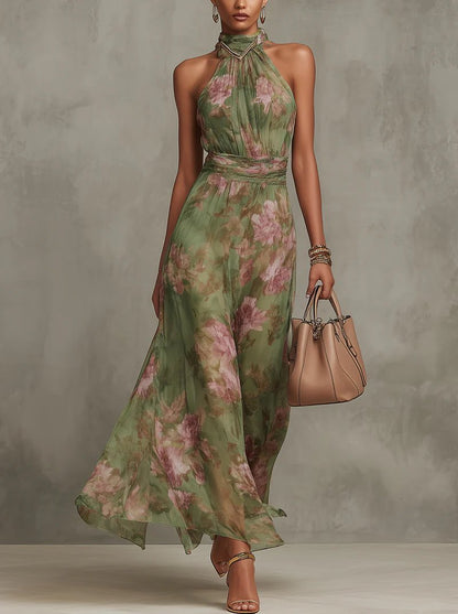 Mira Women’s Maxi Dress with Halterneck Design and Floral Print 0