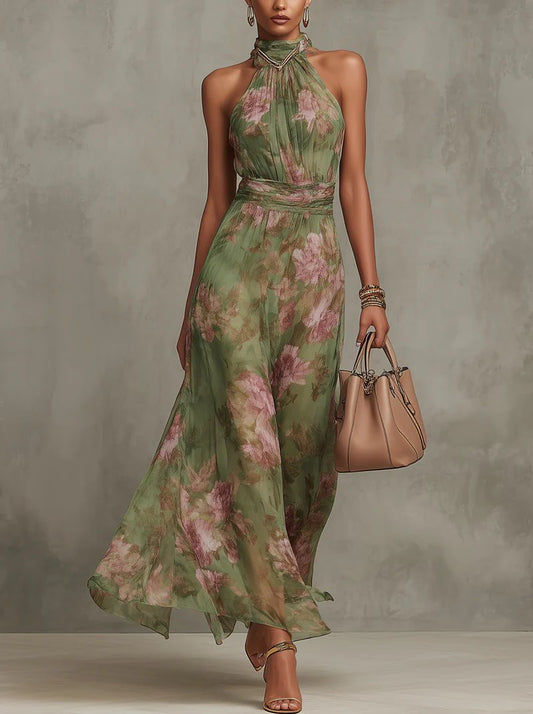 Mira Women’s Maxi Dress with Halterneck Design and Floral Print 0