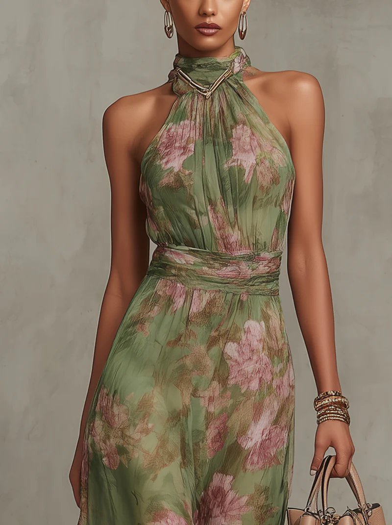 Mira Women’s Maxi Dress with Halterneck Design and Floral Print 2