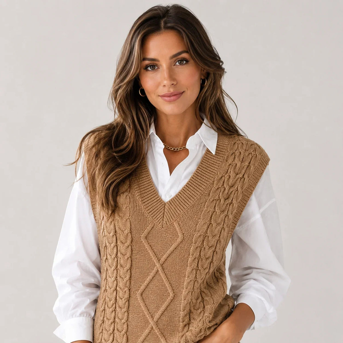Mira Women’s Sweater Vest featuring a ribbed knit V-neck design and a stylish sleeveless cut, perfect for layering in any season. 5