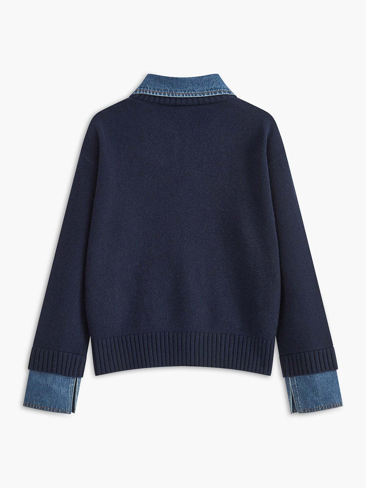 Mira Women's Sweater | Denim Collar Contrast, Gold-Tone Buttons 2