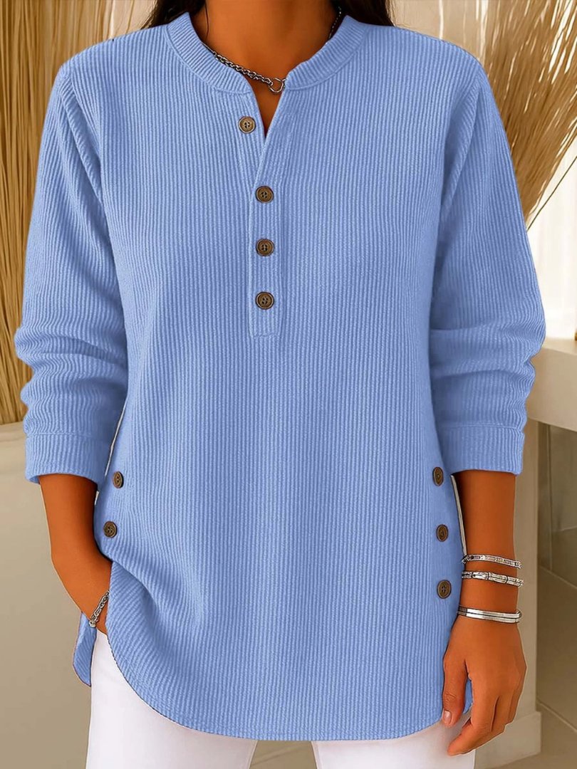 Mira Women's Sweater | Ribbed Knit Button Detail Long Sleeve 0