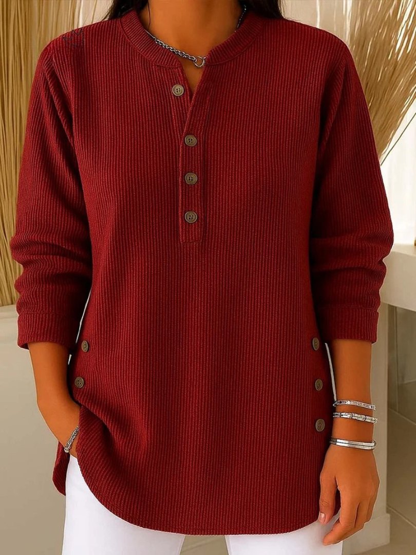 Mira Women's Sweater | Ribbed Knit Button Detail Long Sleeve 1